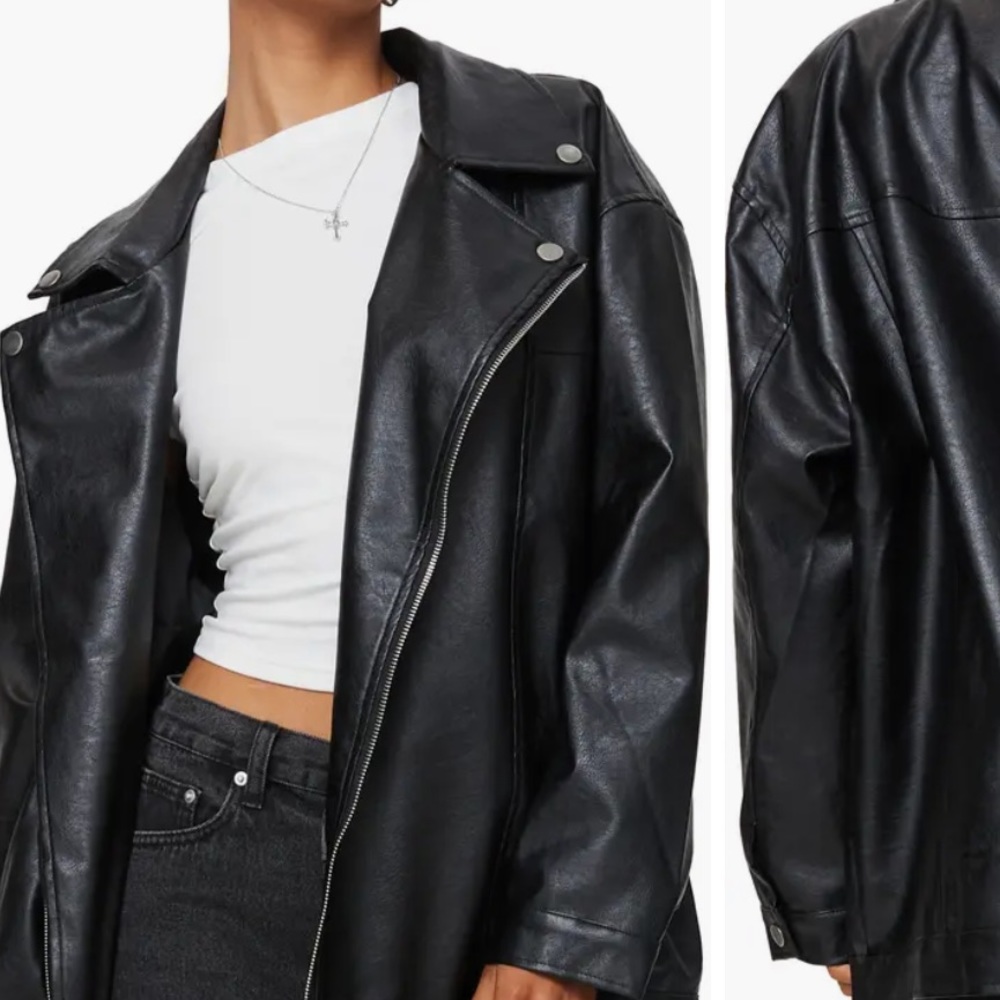 Princess Polly Black Faux Leather Biker Jacket Size S/M